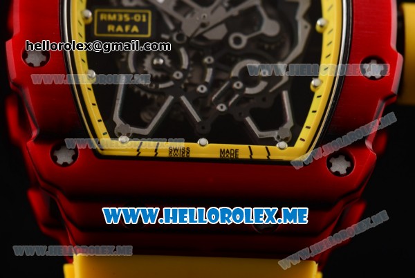 Richard Mille RM 35-01 RAFA Miyota 9015 Automatic PVD Case with Skeleton Dial and Yellow Rubber Strap Dot Markers - Click Image to Close